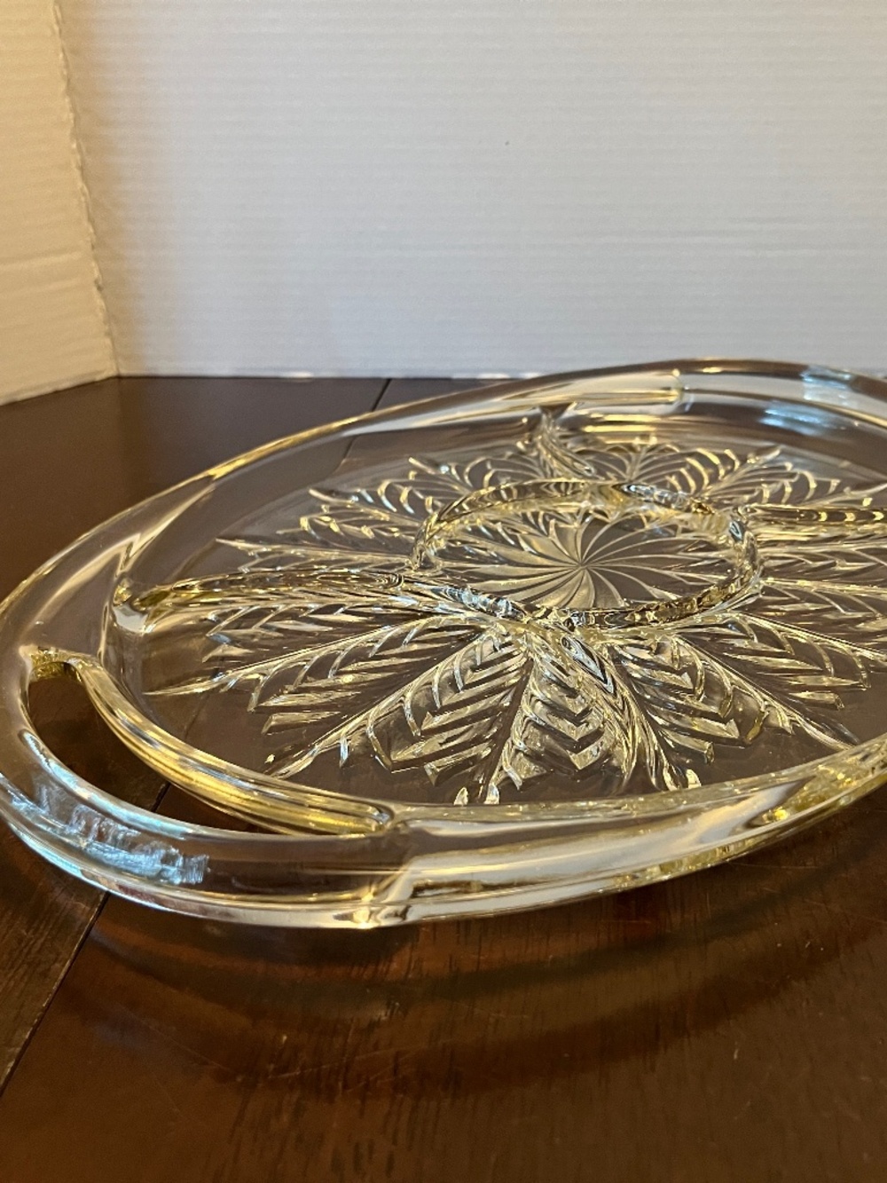 Jeannette Feather Oval 2-Handled Divided Relish Serving Tray Vintage